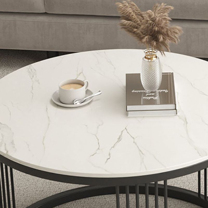 Metal and Slate Coffee Table Glam Round Frame Coffee Table Set