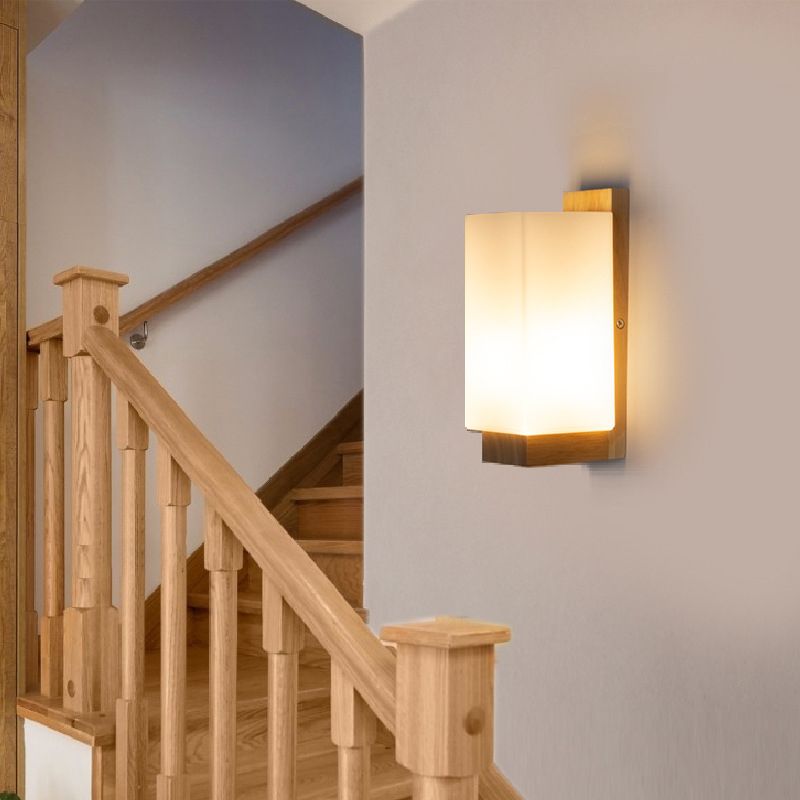 Rectangular Wall Lighting Fixtures Modern Style Wood 1 Light Wall Lighting