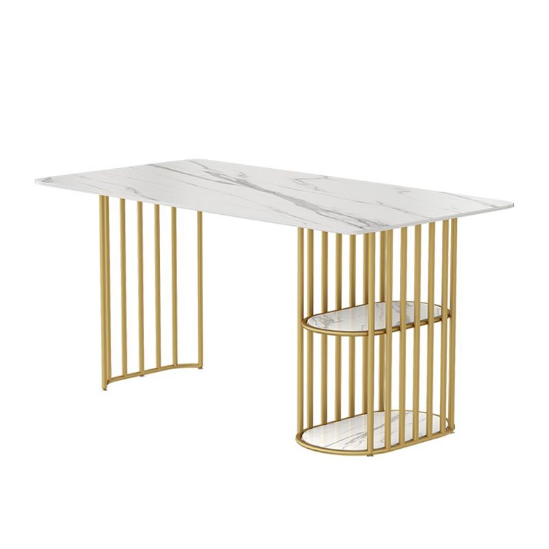 Rectangle White Dining Table Traditional Luxury Table with Gold Frame for Dining Room