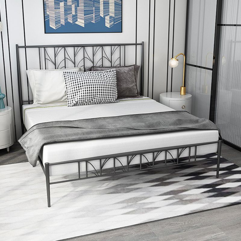 Black/Golden Open-Frame Bed with Rectangle Headboard in Iron