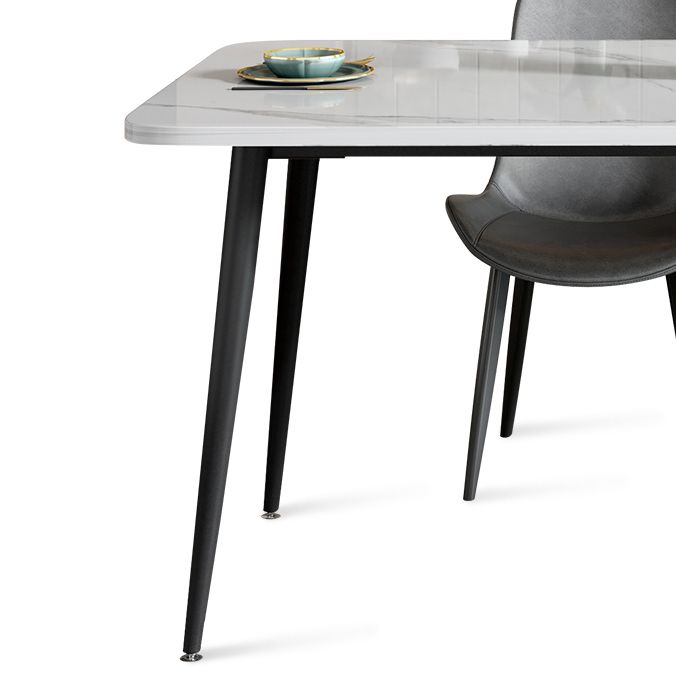 Modern Style Dining Table Rectangle Sintered Stone Dining Table with Black Frame