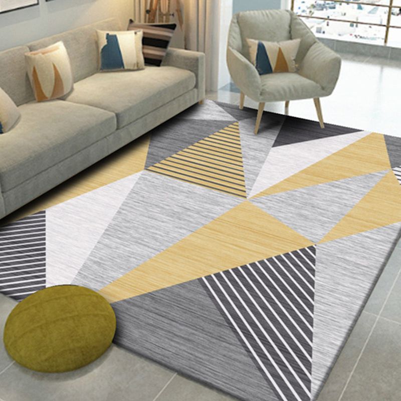 Yellow Tone Casual Area Carpet Polyester Geometric Print Indoor Rug Washable Carpet for Living Room