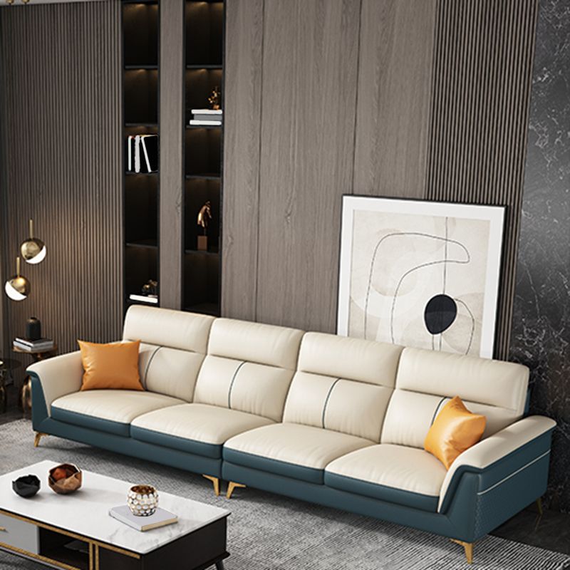 Pillow Top Arm Genuine Leather Sectionals, Cushion Back 36.2" Sectional Sofa in Ivory