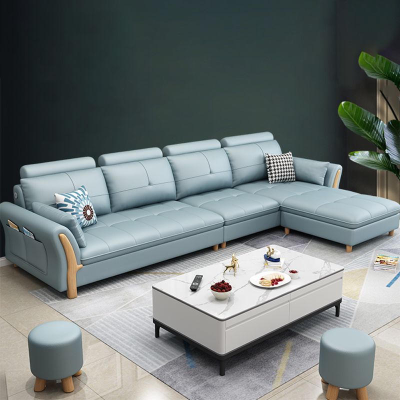 Flared Arm Sectional with Adjustable Headrest and Pocket Storage for Living Room