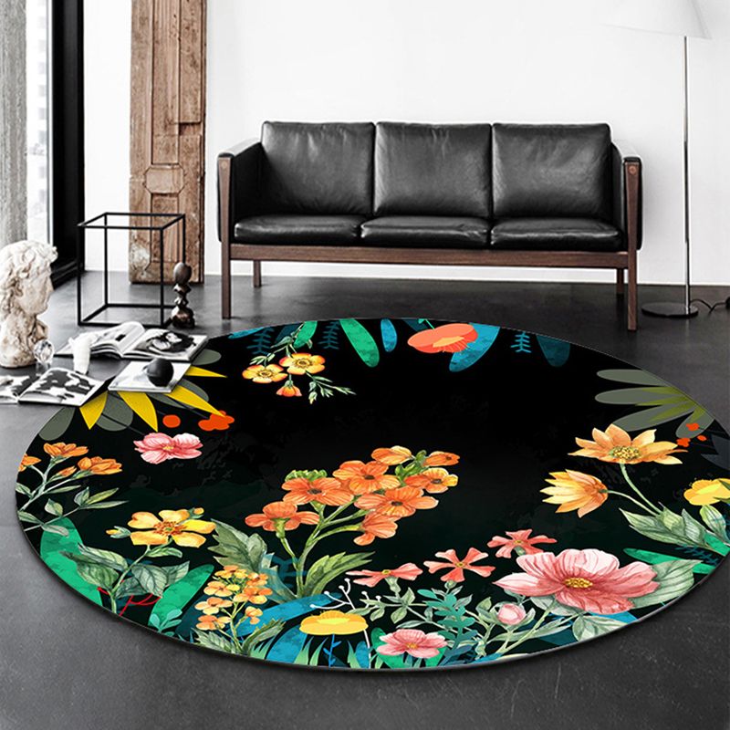 Multicolored Flower Pattern Indoor Rug Modern Aesthetic Polyester Rug Round Stain Resistant Carpet for Living Room