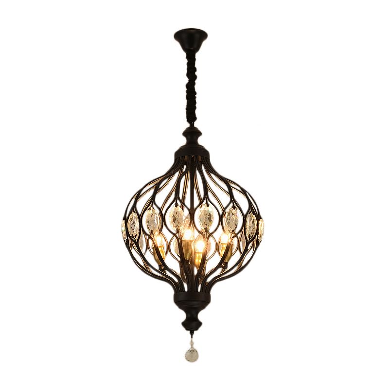 Modern Lantern Metal Pendant Light 4/5 Light Chandelier Light in Black/Brass with Faceted Crystal Accent