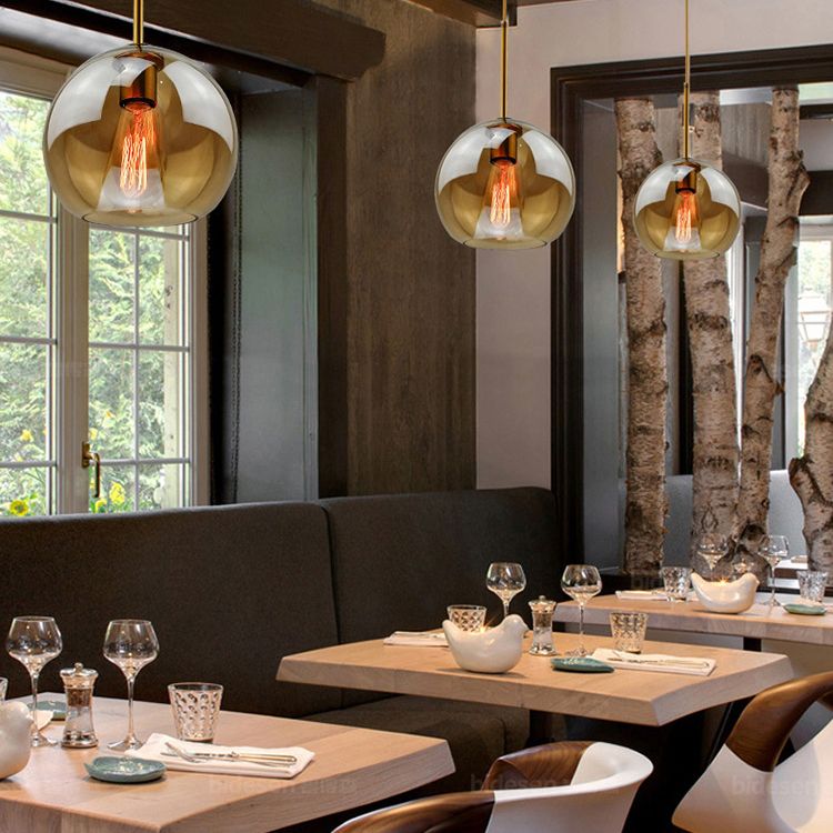 Modern Concise Globe Pendant Light Electroplate Copper Hanging Lamp with Glass Shade