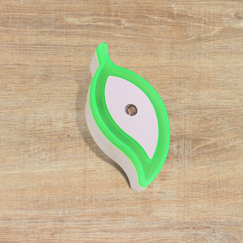 Plastic Leaf Mini Wall Lighting Ideas Cartoon Green/Pink/White Plug in LED Night Lamp for Kids Room