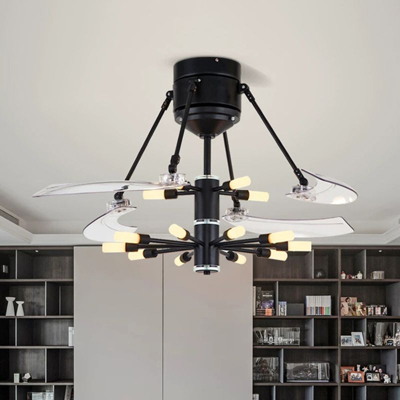 48 "breit geometrische Hangdüfter Leichtsexerität Metall Black Semi-Flush-Halterung mit 4 Klingen