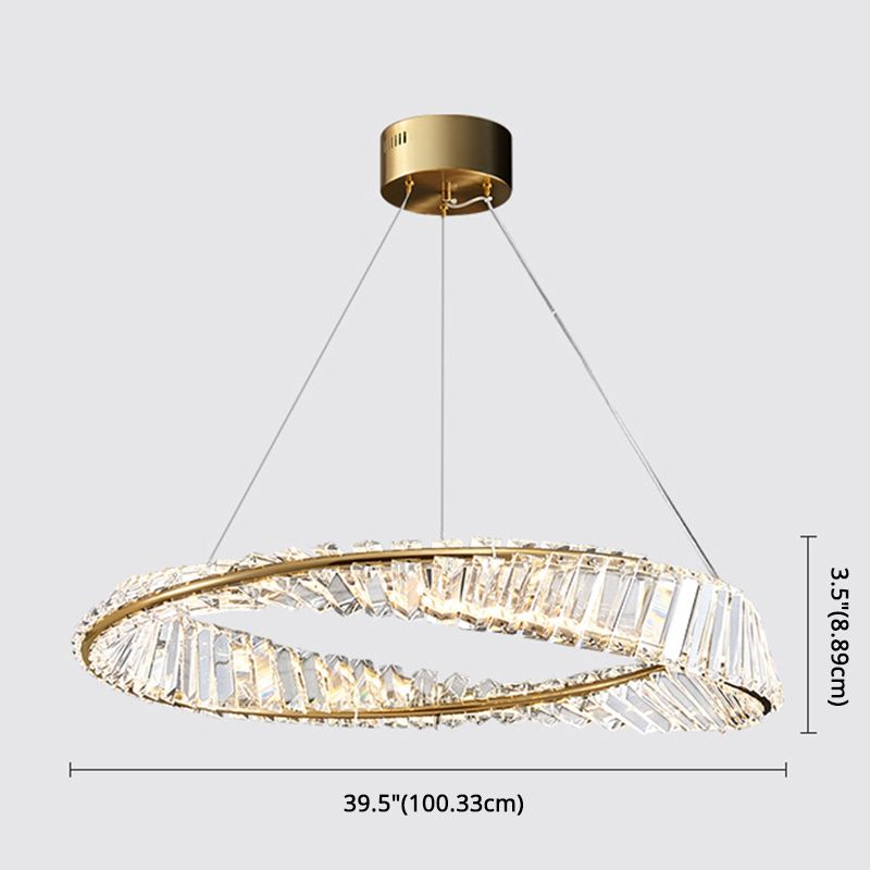 Circular Carousel LED Pendant Lamp Modern Minimalist Prismatic Crystal Living Room Hanging Ceiling Light