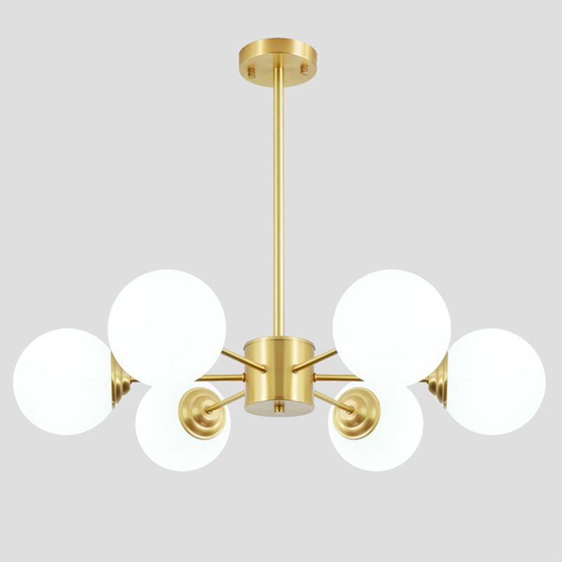 Post-Modern Metal Hanging Chandelier Light Opal Glass Shade Ceiling Chandelier in Gold for Living Room