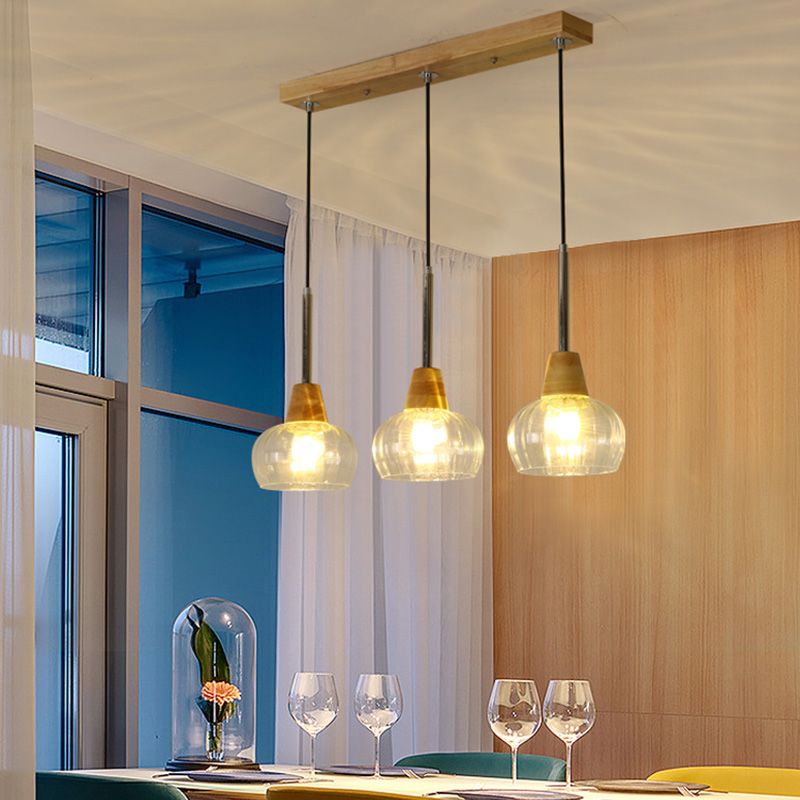 Geometrisches Glas hängend hängendes Holz zeitgenössischer Stil Anhänger Licht für Küche