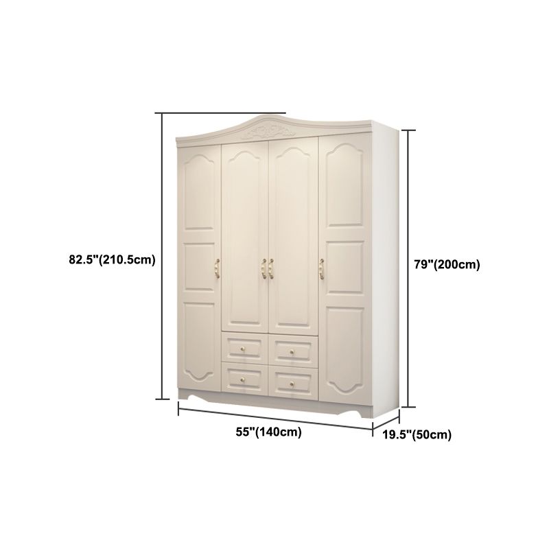 White French Country Wardrobe Armoire Engineered Wood Cabinet with Solid Wood Clothing Rod