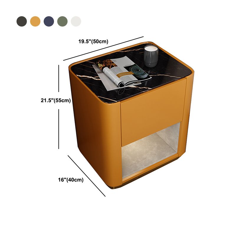 Modern Solid Wood and Slate Night Table Drawer Storage Bed Nightstand