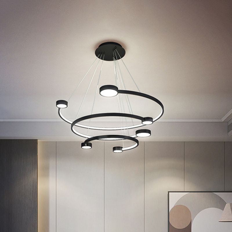 Metal 3-Tiered C Ceiling Lamp Contemporary LED Black Finish Flush Mount Light in Warm/White Light