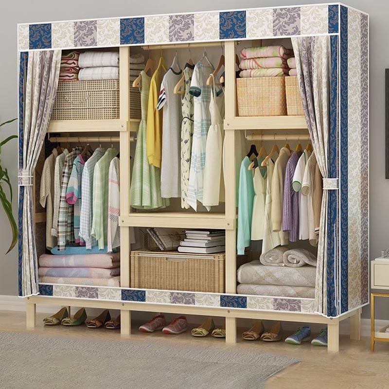 Contemporary Style Wardrobe Solid Wood 1-Door Wardrobe Closet with Cloth Rod