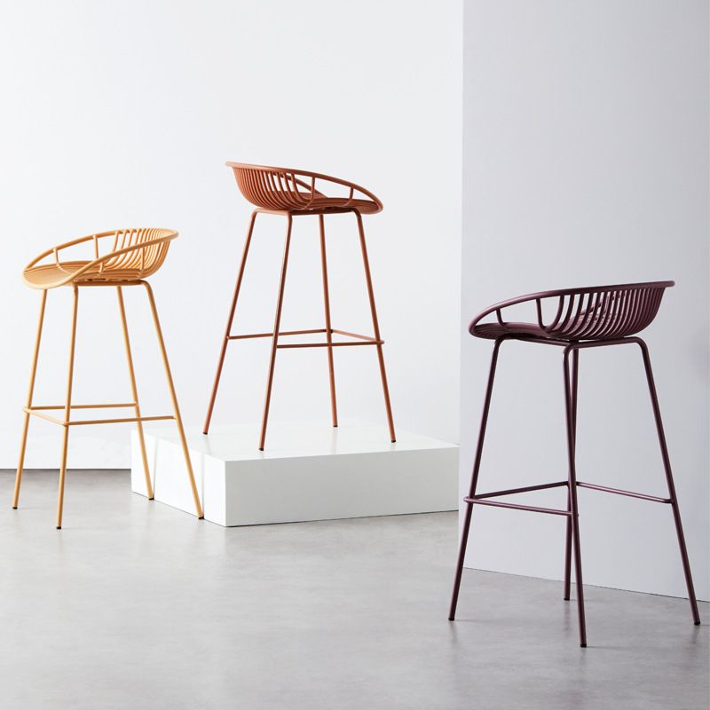 Modern Dessert Shop Low Back Stool Matte Finish Iron Bar Stool