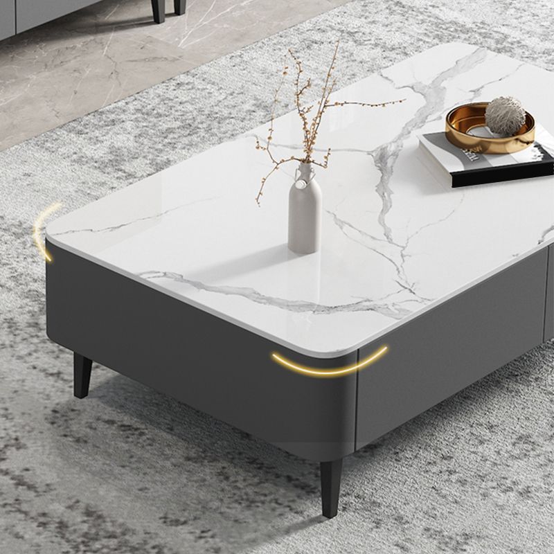 4 Legs Coffee Cocktail Table with Storage Drawers Rectangle Slate Top
