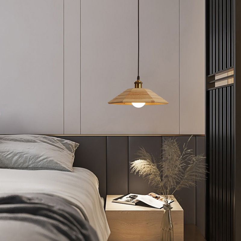 Wood Pot Cover Shape Hanging Lights Modern Style 1-Light Hanging Mount Fixture