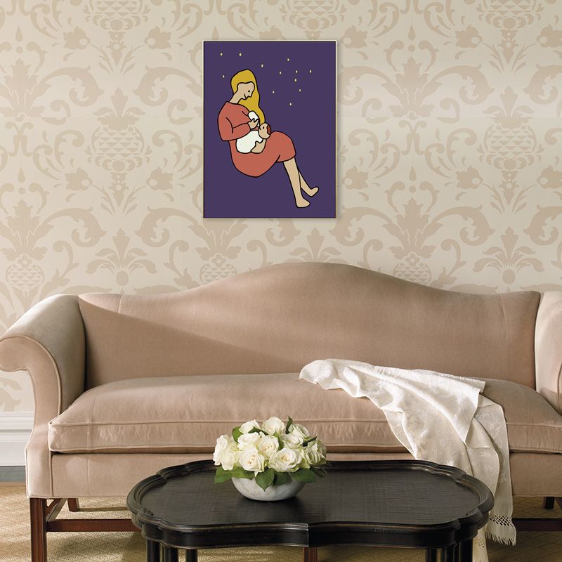 Mother with Her Baby Canvas Textured Childrens Art Nursery Wall Decor in Soft Color