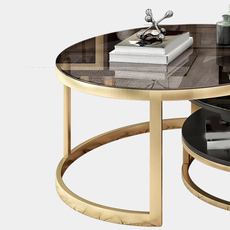 Frame Oval Coffee Table Glam Nesting Coffee Table Set with Drawer