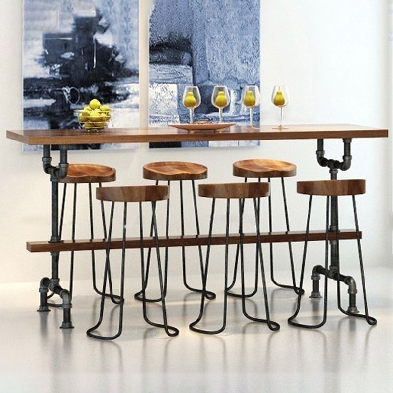 Contemporary Wood Seats Counter Stools Black Base Indoor Bar Stool for Kitchen