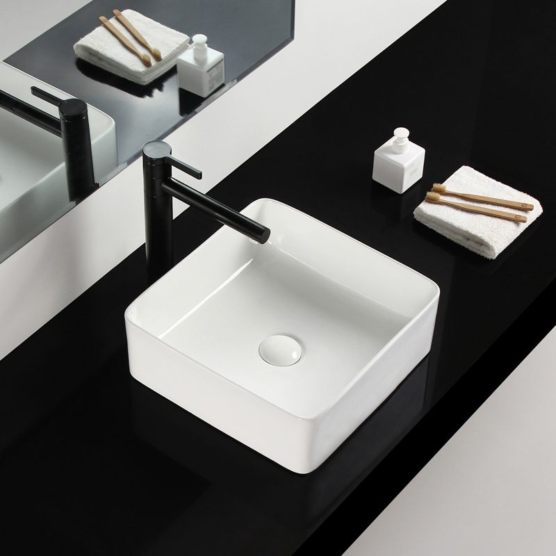 Bathroom Sink Ceramic White Square Black Faucet Bathroom Sink