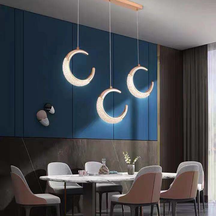 Gold Moon LED Hanging Light in Modern Luxury Style Zine-Alloy Pendant Light with Acrylic Shade