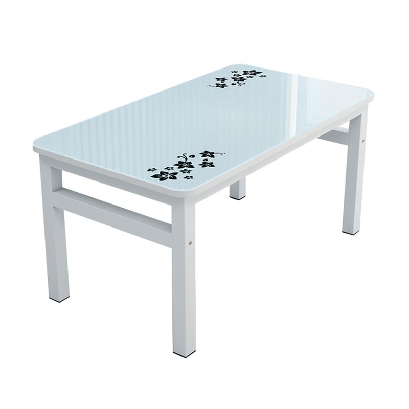 Modern White Rectangular Glass Top Dining Table with Double Pedestal