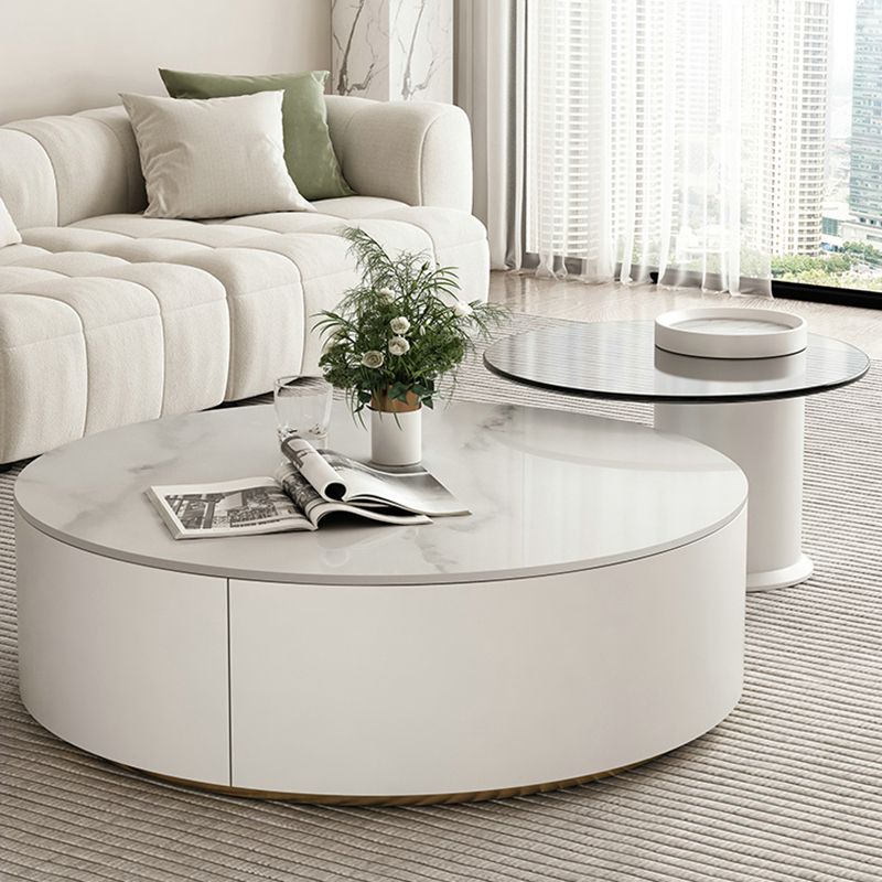 Slate Top Coffee Table Set Frame Cocktail Table with 2 Storage Drawers