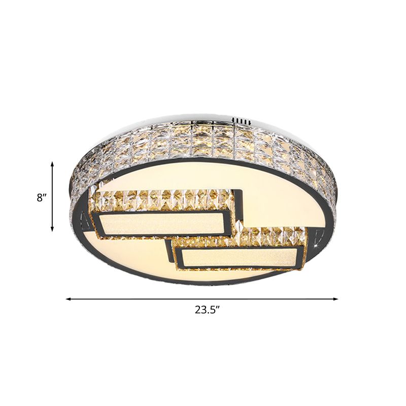 LED Drum Close to Ceiling Lighting Fixture Modernism Stainless Steel Inserted Crystal Flushmount