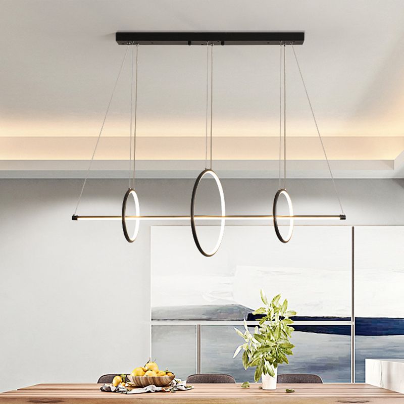 Circle and Linear Pendant Lamp Minimalist Acrylic Black/Gold LED Island Lighting in Warm/White Light, 35.5"/43" Width