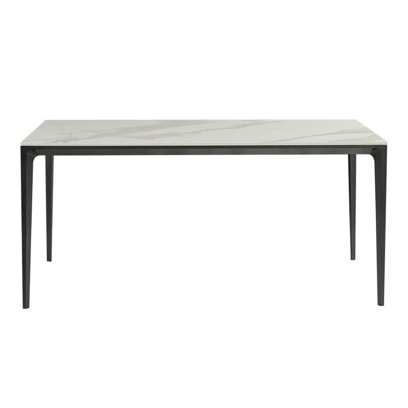 Modern Style Sintered Stone Dining Table White Rectangle Table with 4 Legs for Kitchen