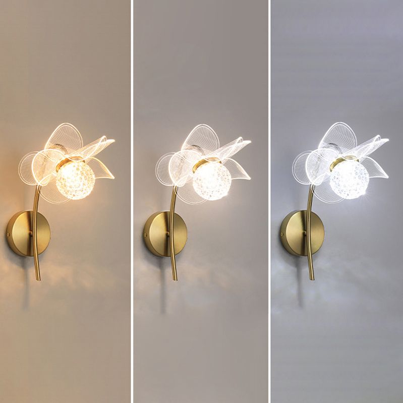 Contemporary Wall Sconce Flower Wall Light Fixture with Acrylic and Metal for Bedroom