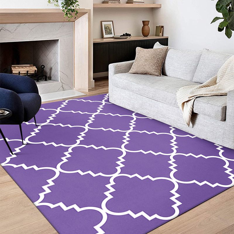 Blue Modern Rug Polyester Geometric Print Area Rug Easy Care Anti-Slip Rug for Drawing Room