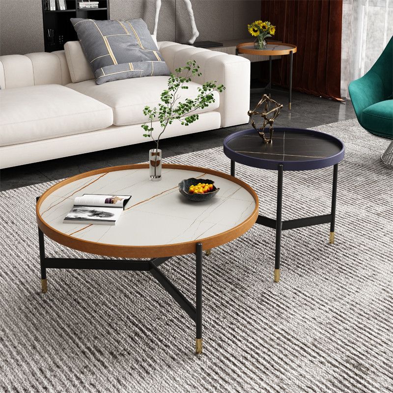 3 Legs Base Design Cocktail Table Rock Plate Desktop Round Coffee Table with Iron Base