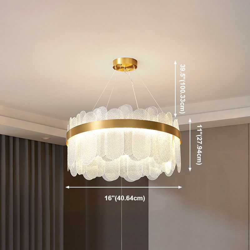 Light Luxury Style LED Hanging Chandelier Light Circular Metal Chandelier in Gold