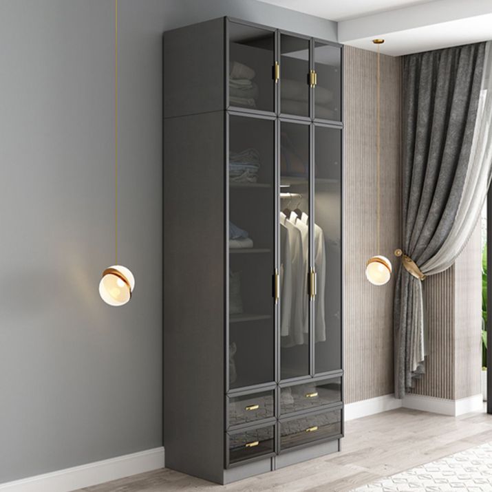 Contemporary Style Glass Wardrobe Grey Colour Wardrobe Closet