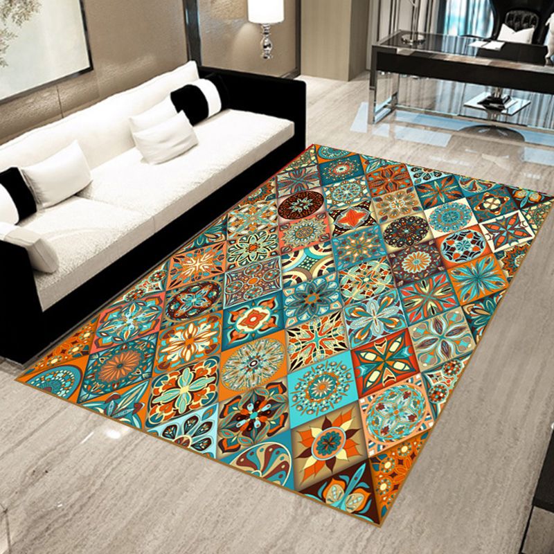Böhmischer Teppich mit Mosaik-Fliesen-Druck, mehrfarbiger Polypropylen-Teppich, schmutzabweisend, waschbar, rutschfeste Rückseite, Teppich für Heimdekoration