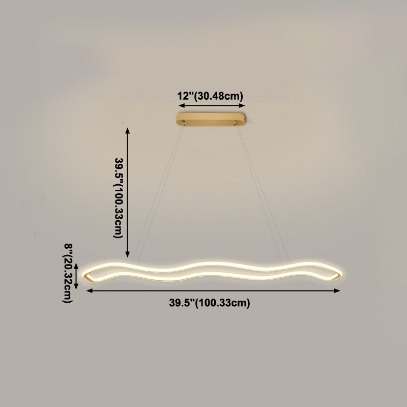Nordic Modern Metal Chandelier Lamp Linear Gold Island Pendant for Dining Room