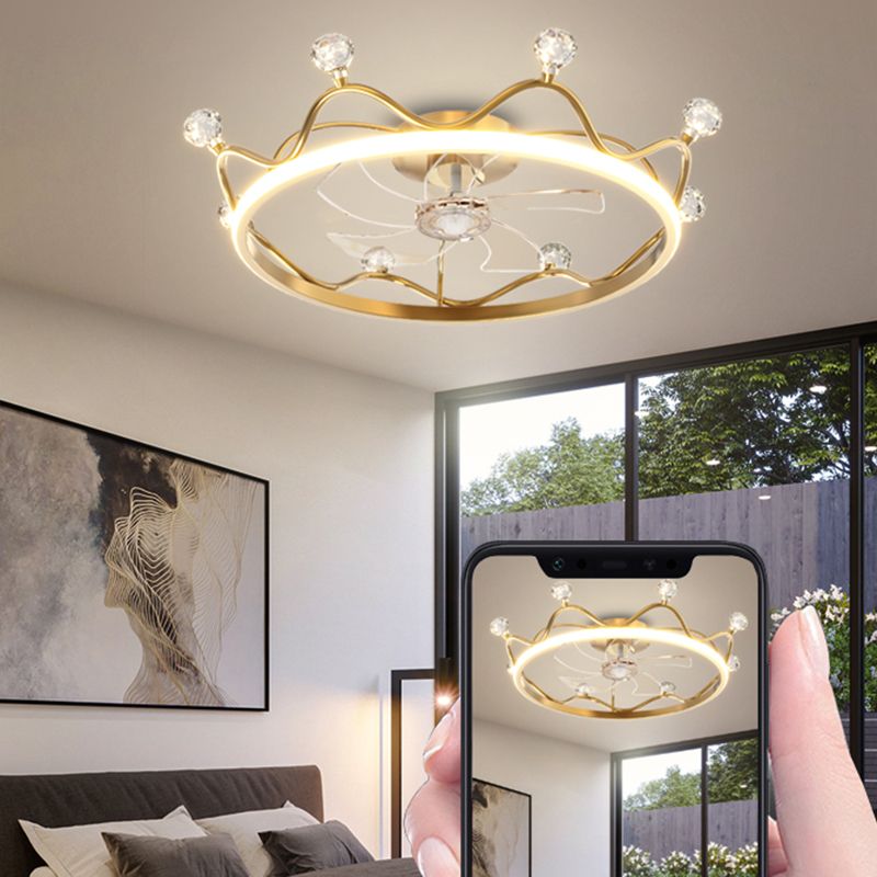 Crown 1 - Light Ceiling Fan Light Fixture Metal LED Fan Ceiling in Gold / Pink