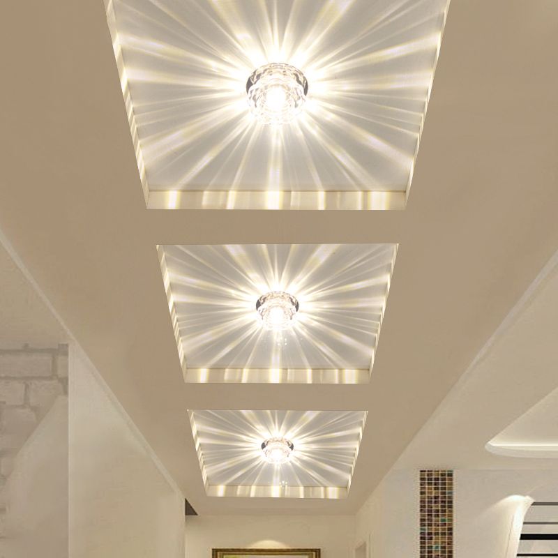 Clear Crystal Scalloped Ceiling Lighting Simplicity Stainless Steel LED Flush-Mount Light