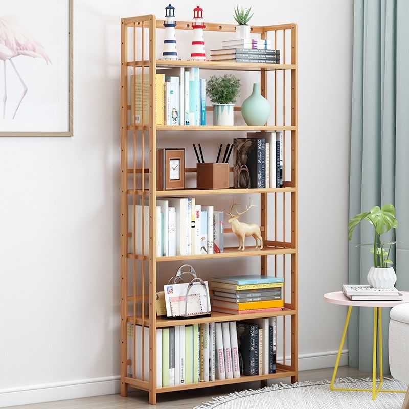 Manufactured Wood Etagere Bookshelf Natural Modern Open Bookcase for Classroom