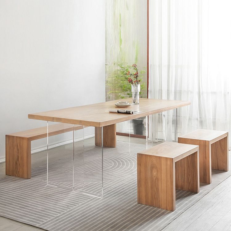 Modern 1/2/4 Pieces Rectangle Dinette Set Ash Wood Dining Table Set with Acrylic Foot