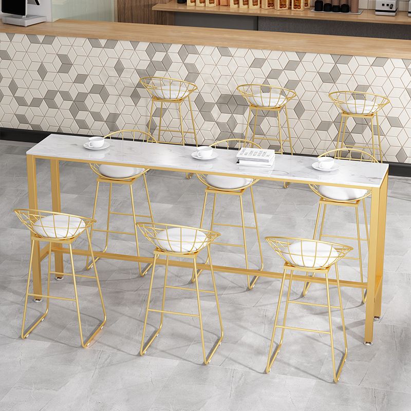 White Glam Style Bar Table in Metal and Faux Marble Bar Table for Dining Room