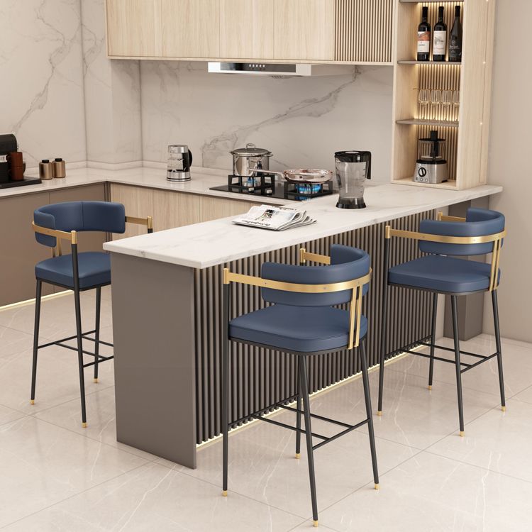 Leather Bar Stool Glam Backrest Counter Stool for Living Room with Black Legs