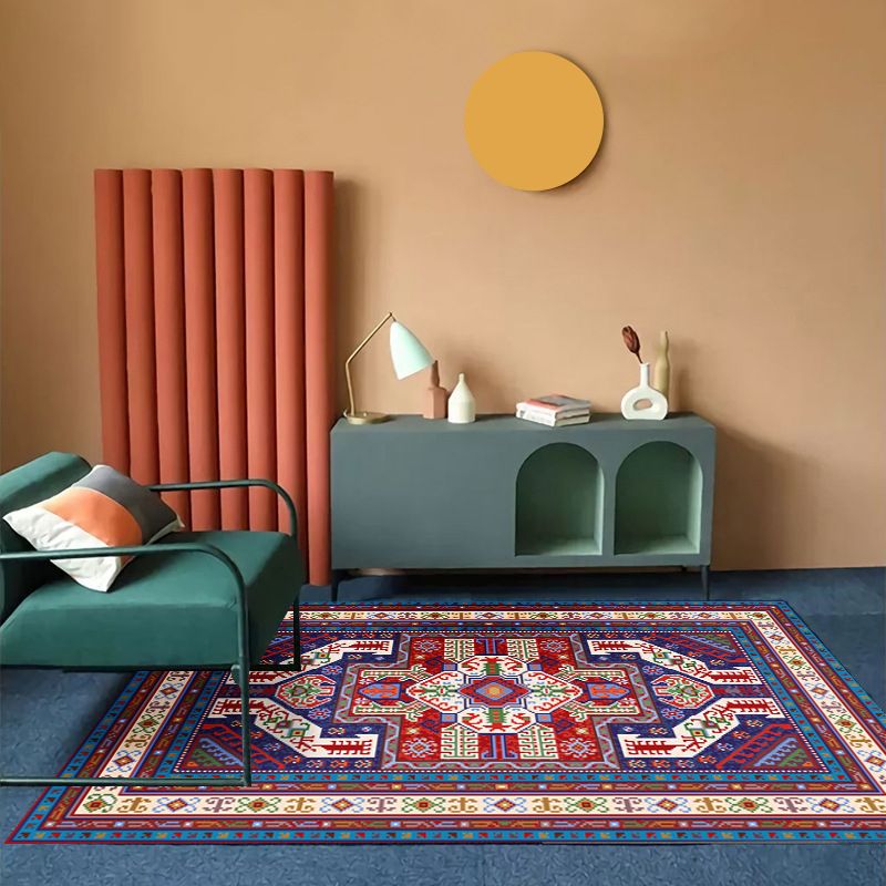 Brown Retro Rug Polyester Medallion Rug Non-Slip Backing Rug for Living Room