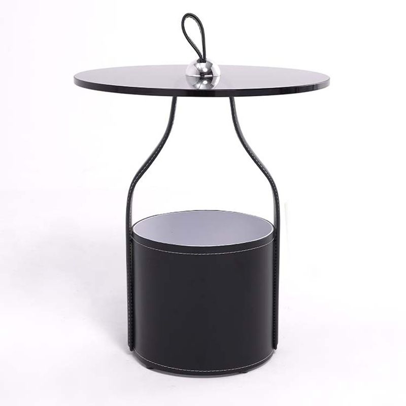 Contemporary Side Table Pedestal with Storage Round Living Room End Table