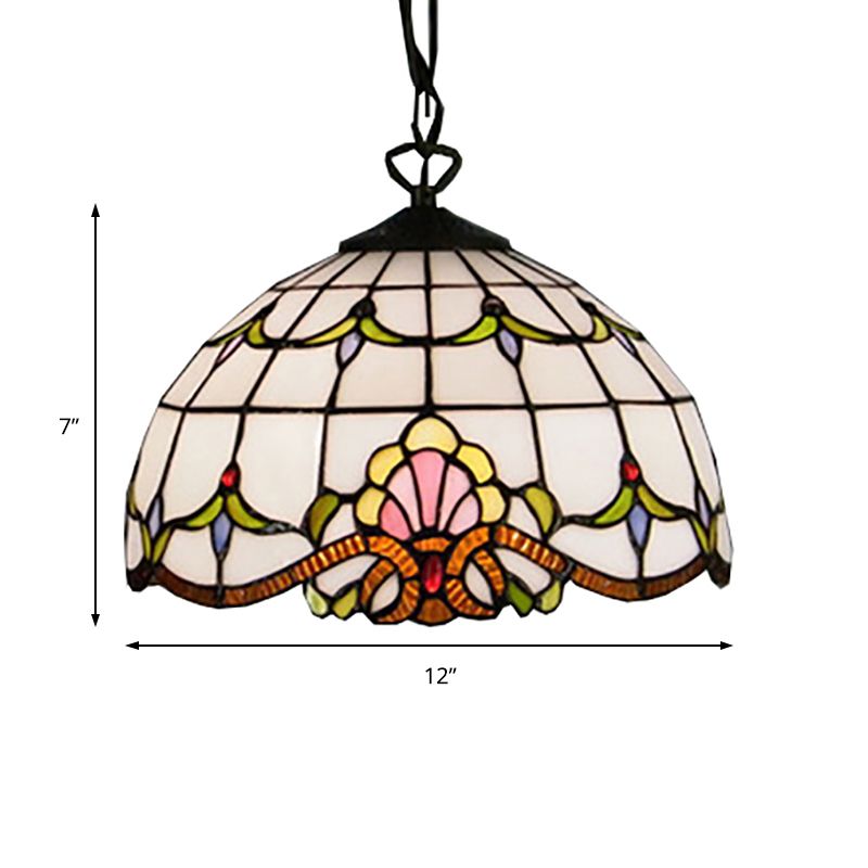 Dome Down Lighting Baroque White Hand Cut Glass 1 Bulb Hanging Pendant Light for Bedroom