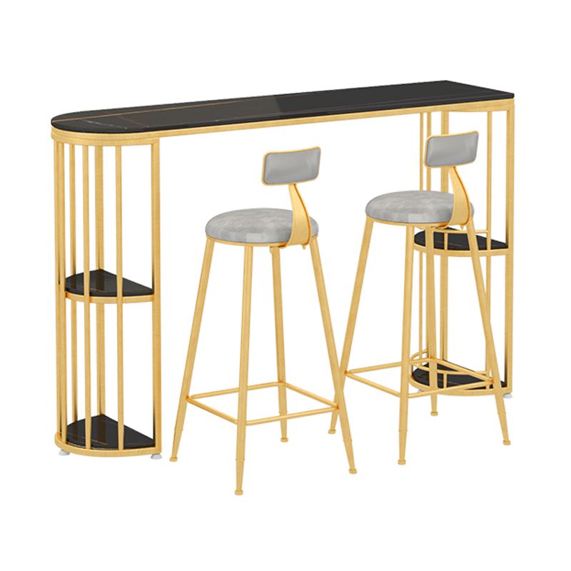 Stone Top Bar Stool Table Glam Style Bar Dining Table with Storage